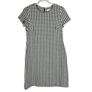 Calvin Klein houndstooth cap sleeve zip back crew neck midi dress Sz 10